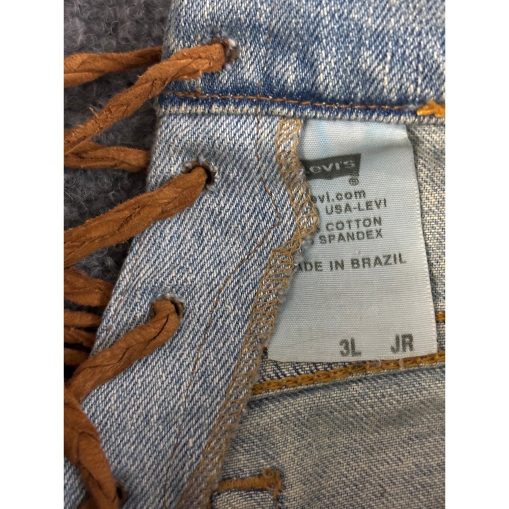 Michelle Julene Couture Levi's Upcycled Jeans Leather Fringe Lace Up OOAK - Picture 6 of 15